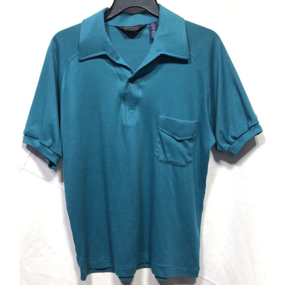 Vintage Par Four Golf Polo Shirt L Teal Point Collar Short Sleeve Casual